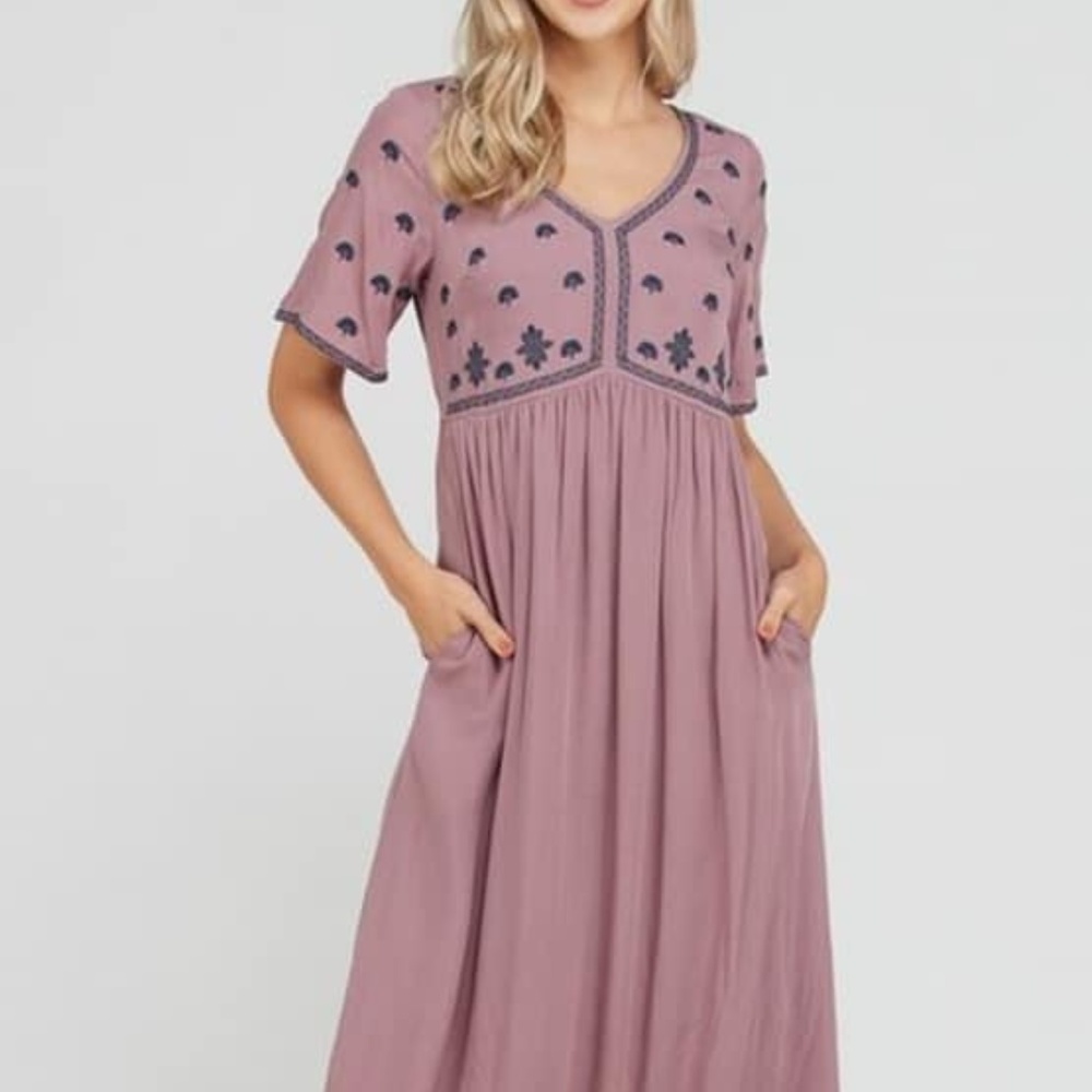 Embroidered Dusty Pink Maxi Dress